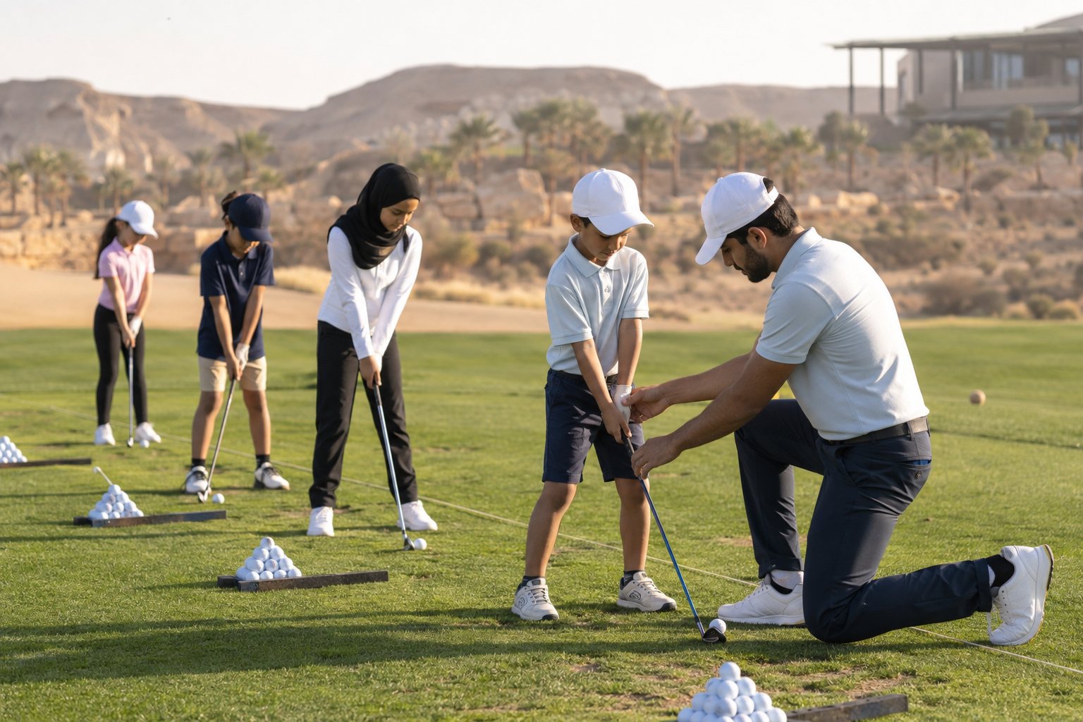 Junior academy session with a row of players at the range